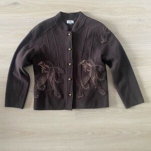 Womens Vintage MAT Dark Brown Embellished Button Front Jacket Size XL